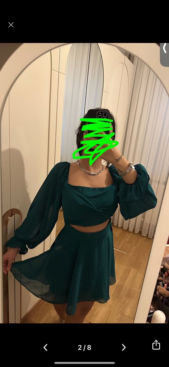 Uzun Kollu Straplez Mini Elbise - Görsel 2