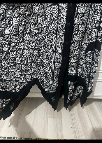 Desenli Siyah Gri Uzun Kadın Gömlek Elbise - Görsel 5