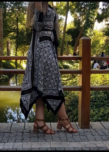 Desenli Siyah Gri Uzun Kadın Gömlek Elbise - Görsel 7