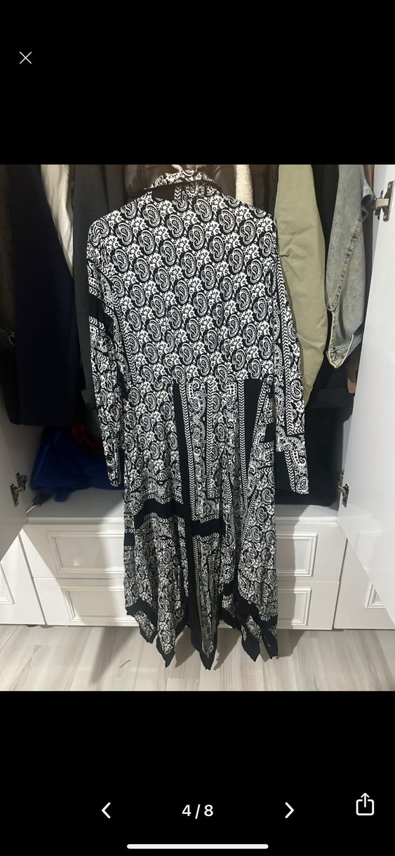 Desenli Siyah Gri Uzun Kadın Gömlek Elbise - Görsel 3