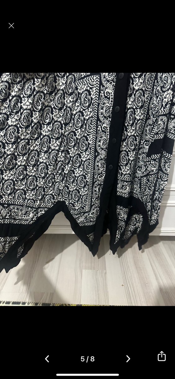 Desenli Siyah Gri Uzun Kadın Gömlek Elbise - Görsel 5