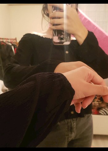 Bershka Siyah Kadın omuzu açık Bluz - Görsel 4