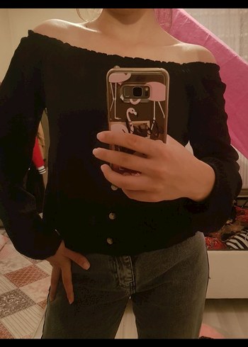 Bershka Siyah Kadın omuzu açık Bluz - Görsel 3