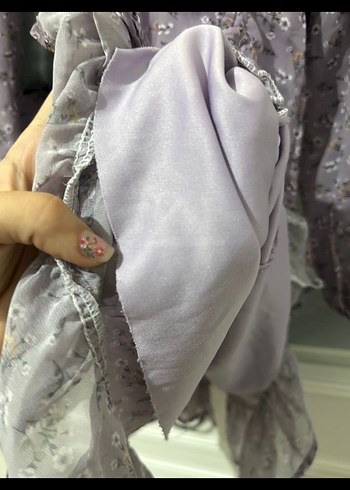 Lila çiçek desenli salaş mini tül Elbise - Görsel 8