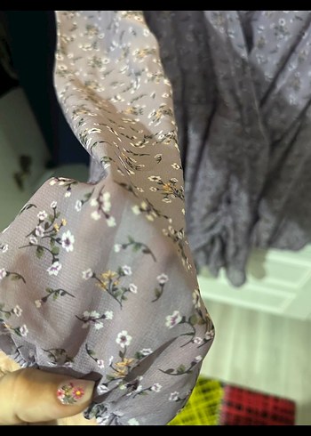 Lila çiçek desenli salaş mini tül Elbise - Görsel 5