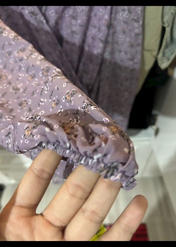 Lila çiçek desenli salaş mini tül Elbise - Görsel 4