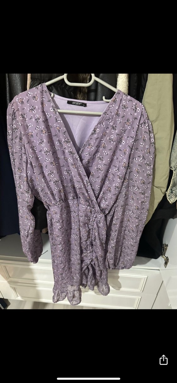 Lila çiçek desenli salaş mini tül Elbise - Görsel 3