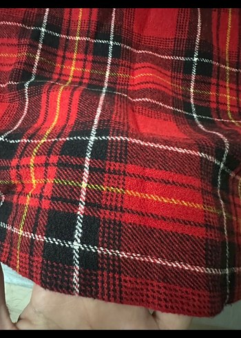 Kırmızı Ekose Kısa Askılı Kışlık Salopet Elbise - Görsel 3