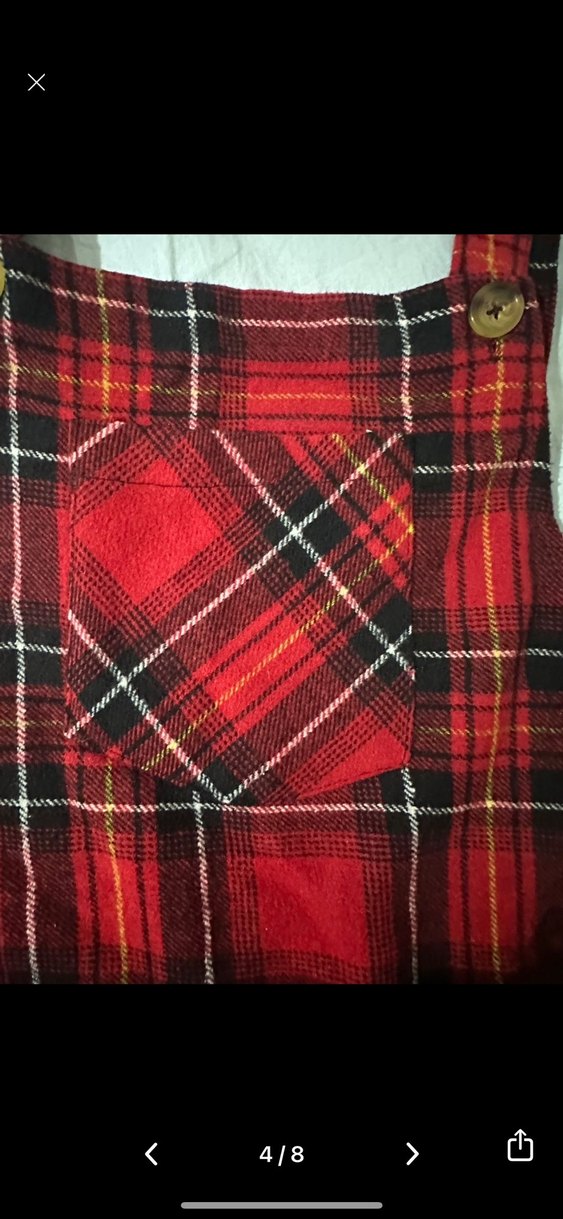 Kırmızı Ekose Kısa Askılı Kışlık Salopet Elbise - Görsel 4