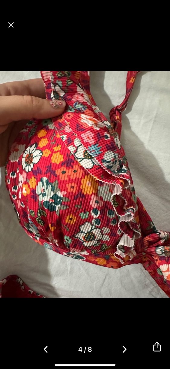 Penti Çiçek Desenli Kırmızı Fırfırlı Bikini takımı - Görsel 4