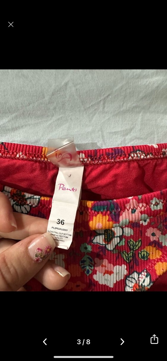 Penti Çiçek Desenli Kırmızı Fırfırlı Bikini takımı - Görsel 3