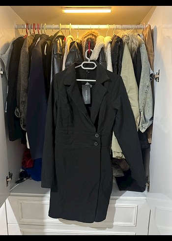 Trendyol milla Siyah gömlek yaka ceket elbise - Görsel 3