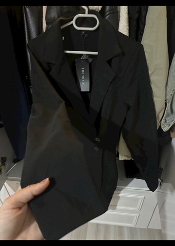 Trendyol milla Siyah gömlek yaka ceket elbise - Görsel 4