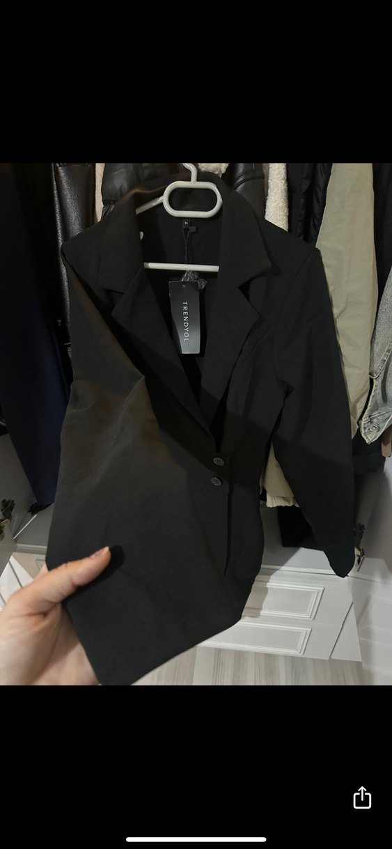 Trendyol milla Siyah gömlek yaka ceket elbise - Görsel 4