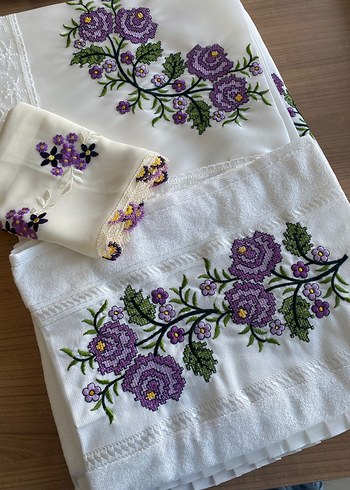 iğne oyalı mevlit örtüsü seccade havlu bohça kur an kabı seti - Görsel 5