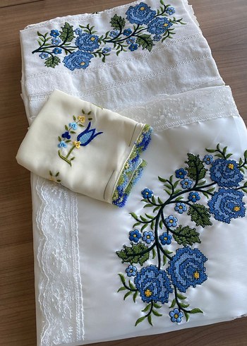 iğne oyalı mevlit örtüsü seccade havlu bohça kur an kabı seti - Görsel 6