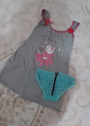 Gri Baskılı Mini Gecelik - Görsel 2