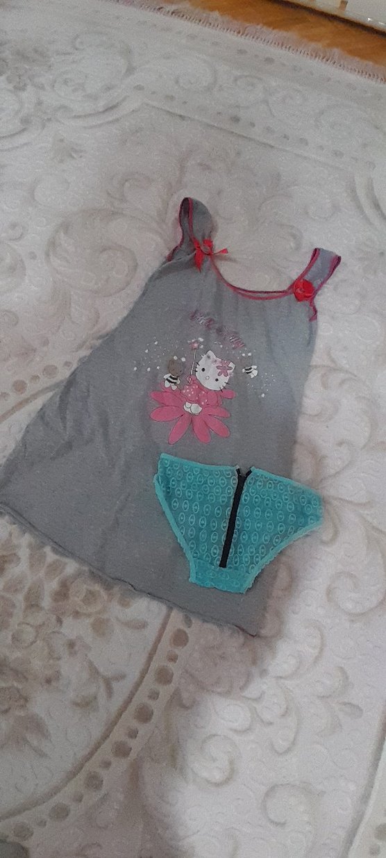 Gri Baskılı Mini Gecelik - Görsel 2