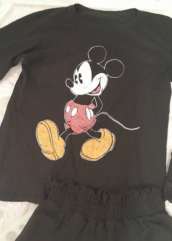Mickey Baskılı Siyah Mini Pijama Takımı - Görsel 4