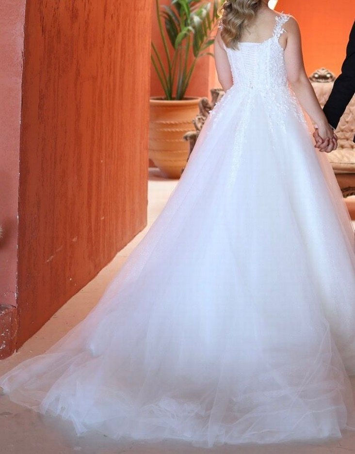 Modern Klasik Straplez A Kesim Beyaz Gelinlik - Görsel 2