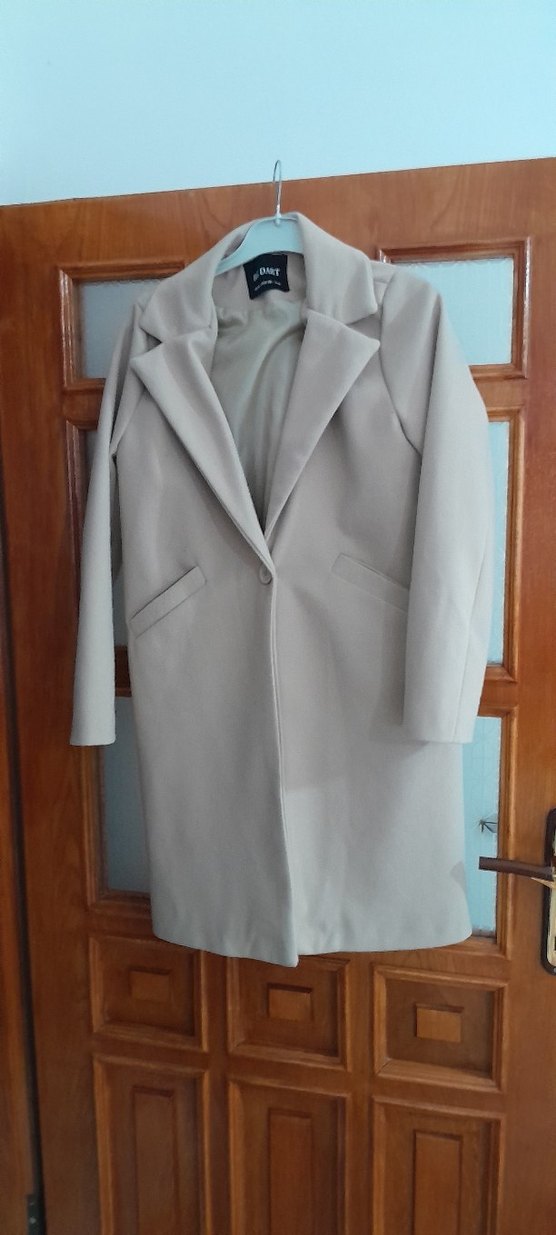 Bej Süet Kemerli Kısa Kadın Klasik Kaban - Görsel 5