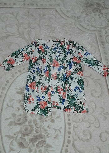 Çiçek Desenli Uzun Kollu Kısa Kimono - Görsel 2