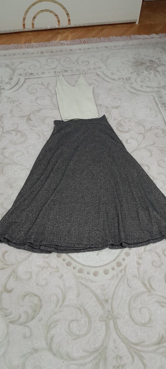 Gri Salaş Uzun Kadın Etek - Görsel 2