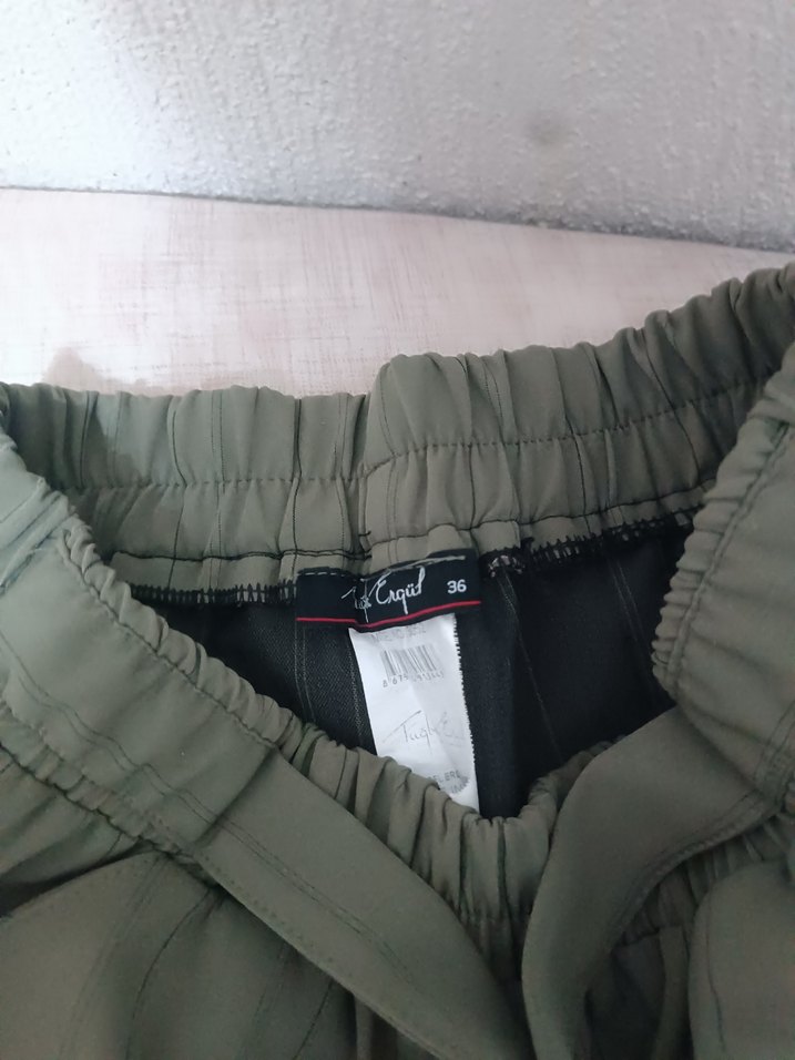 Gri Midi Pilili Keten Kadın Pantolon - Görsel 2