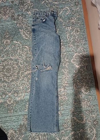 Diz Yırtıklı Rahat Kesim Mavi Kadın Kot Pantolon - Görsel 2