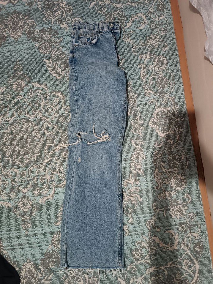 Diz Yırtıklı Rahat Kesim Mavi Kadın Kot Pantolon - Görsel 2