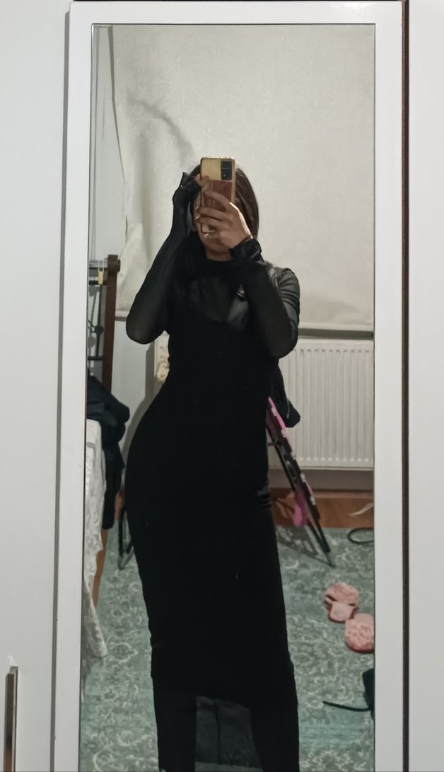 Siyah Transparan Uzun Kollu Midi Elbise - Görsel 2