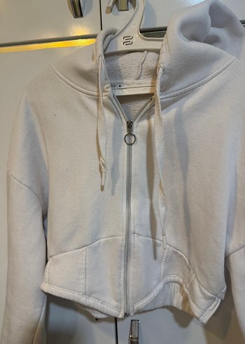 Korse detaylı  Kapüşonlu Fermuarlı sweatshirtü - Görsel 3