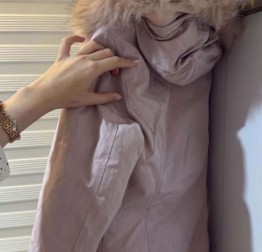 Toz pembe Kürklü Kadın Kışlık Mont - Görsel 5