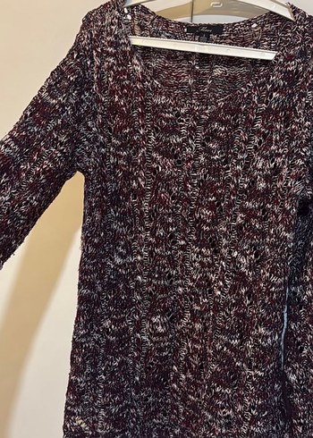 Mavi Bordo V Yakalı Örgü Kadın Kazak - Görsel 2