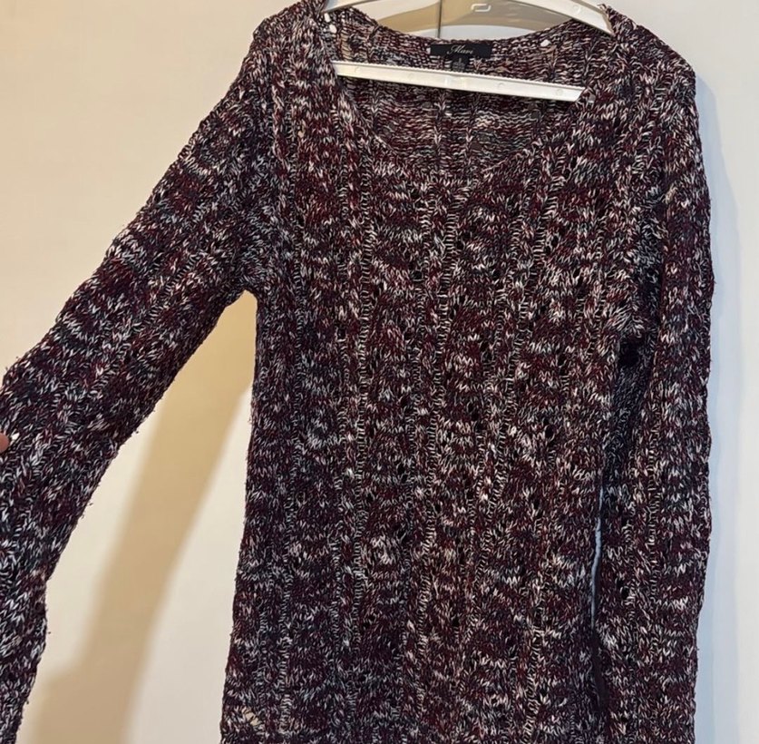 Mavi Bordo V Yakalı Örgü Kadın Kazak - Görsel 2