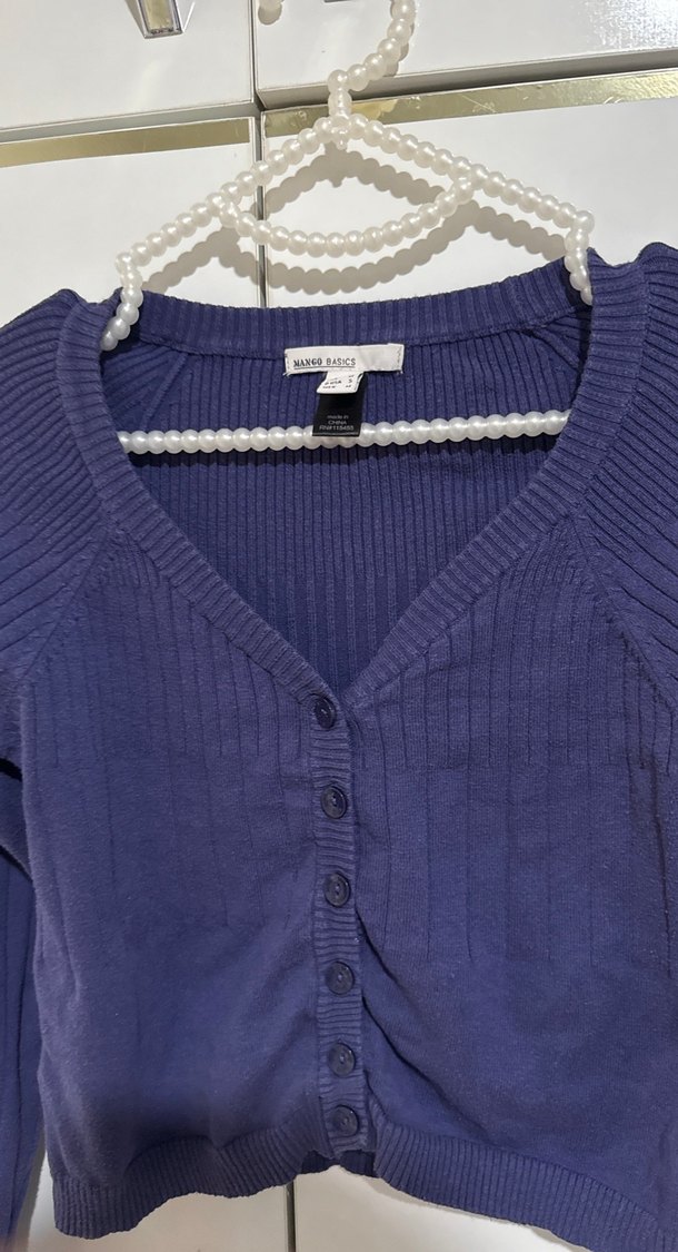 Mango Kadın mor V Yaka Triko Hırka - Görsel 2