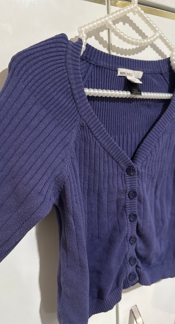 Mango Kadın mor V Yaka Triko Hırka - Görsel 3