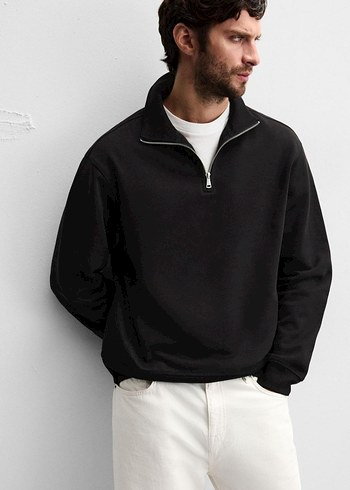 l Beden siyah Renk Erkek Siyah Yarım Fermuarlı Sweatshirt