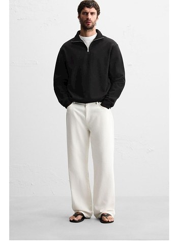 xl Beden Zara Erkek Siyah Yarım Fermuarlı Sweatshirt