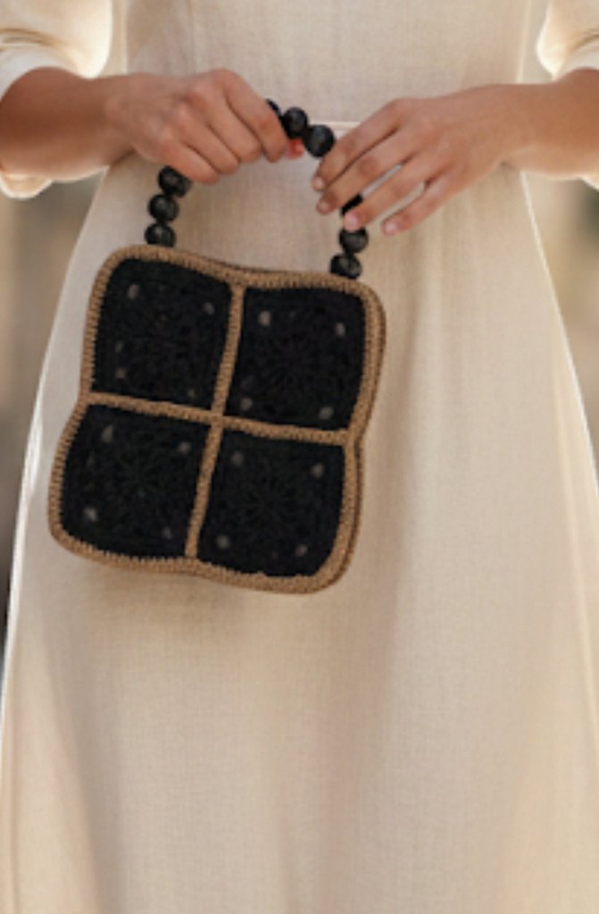 Doğal taş Detaylı Siyah Örgü Bohem Çanta - Görsel 2