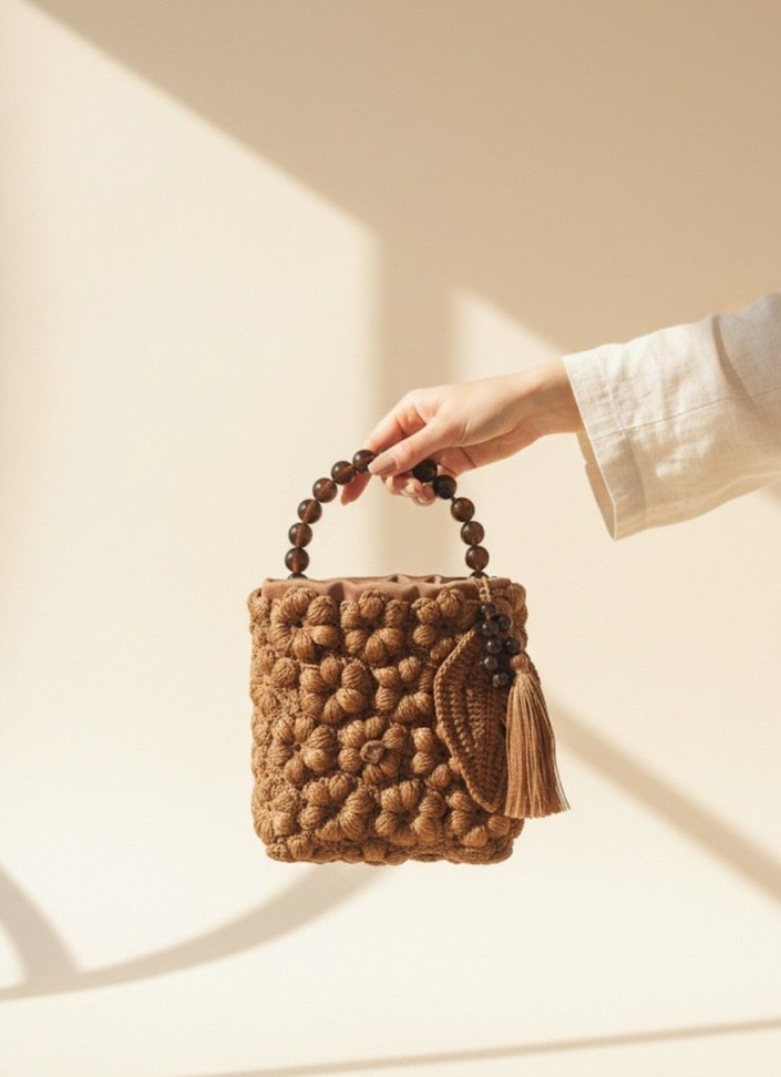 Bohem Püsküllü Örgü Kadın Çanta - Görsel 2