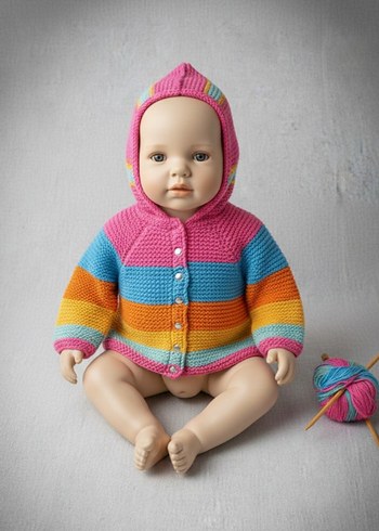 Renkli Kapüşonlu Örgü Kız Hırka - Görsel 2