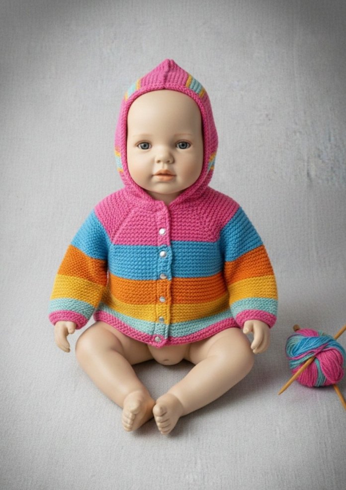 Renkli Kapüşonlu Örgü Kız Hırka - Görsel 2