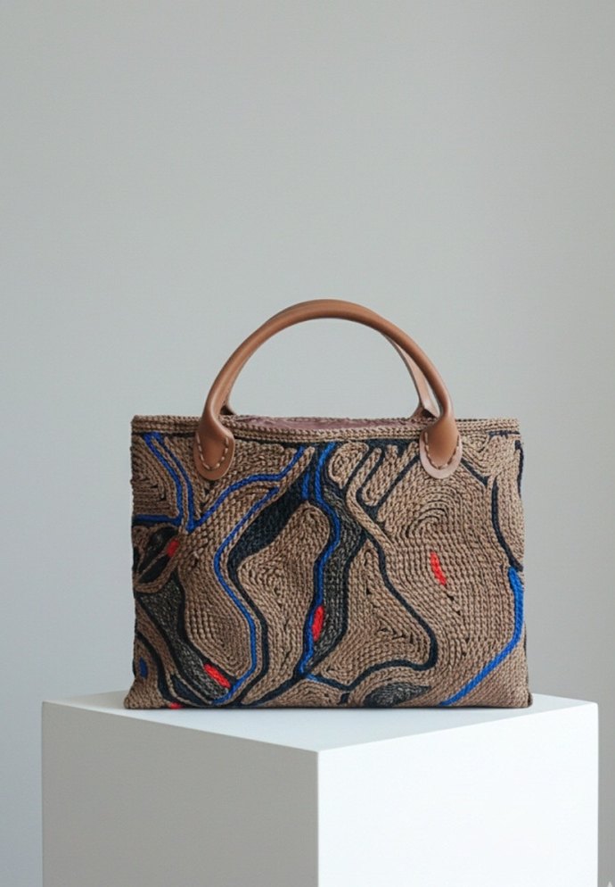 %100 el işçiliğş Kahverengi Kadın Örgü Çanta - Görsel 3