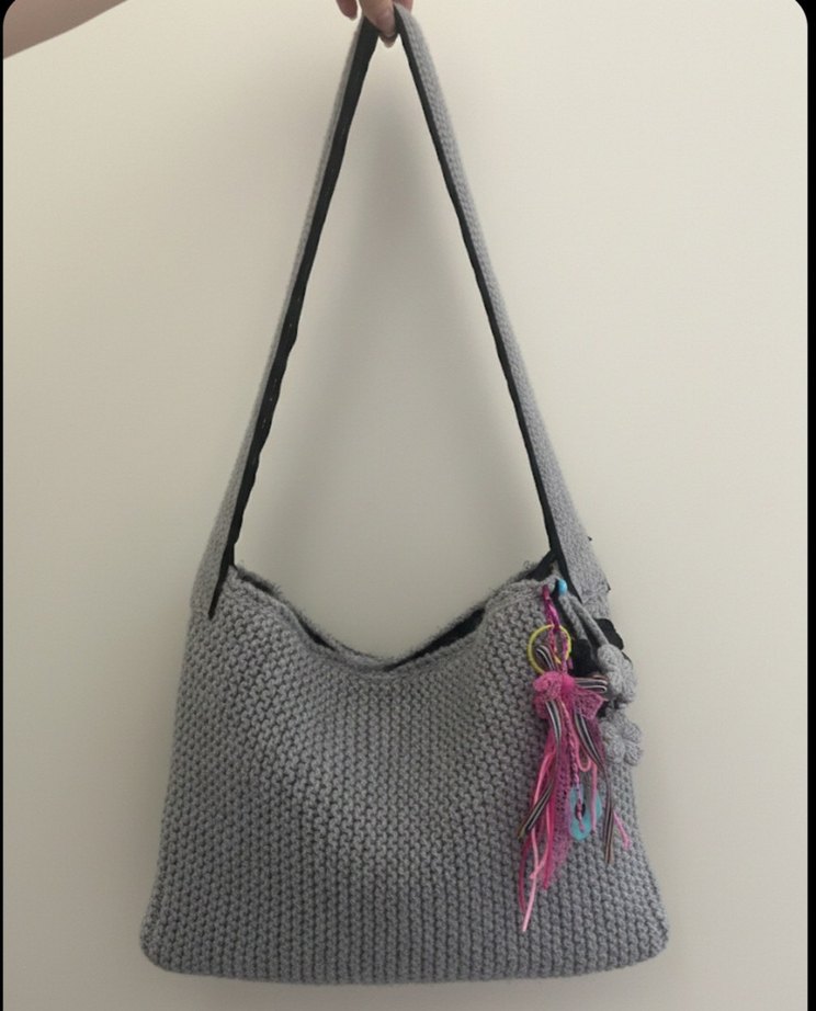 Gri Örgü Bohem Kadın Çanta - Görsel 2