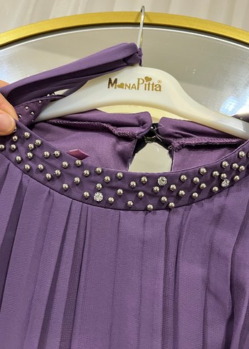 Pliseli mor abiye şal ile birlikte - Görsel 4