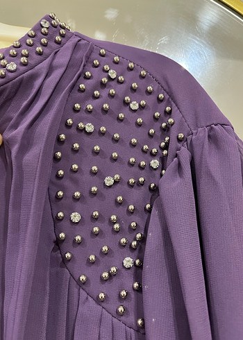 Pliseli mor abiye şal ile birlikte - Görsel 5