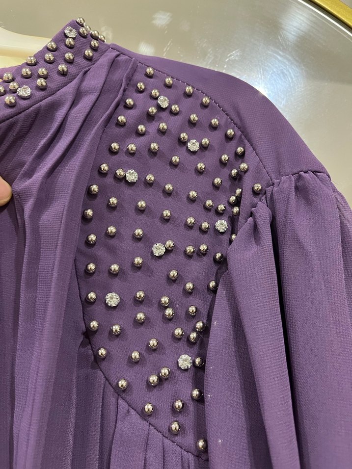 Pliseli mor abiye şal ile birlikte - Görsel 5