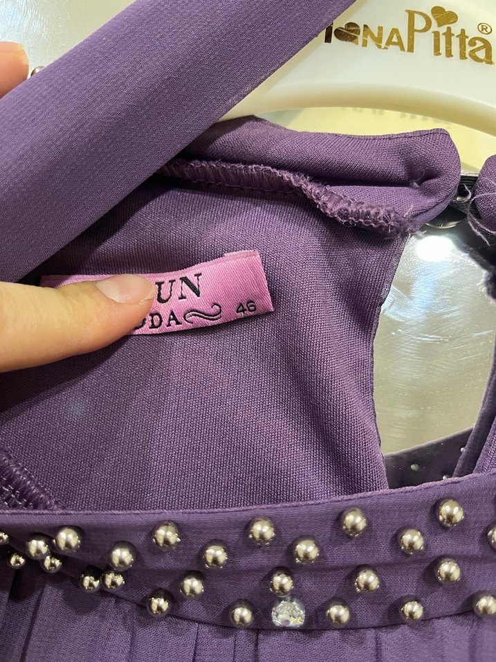 Pliseli mor abiye şal ile birlikte - Görsel 3