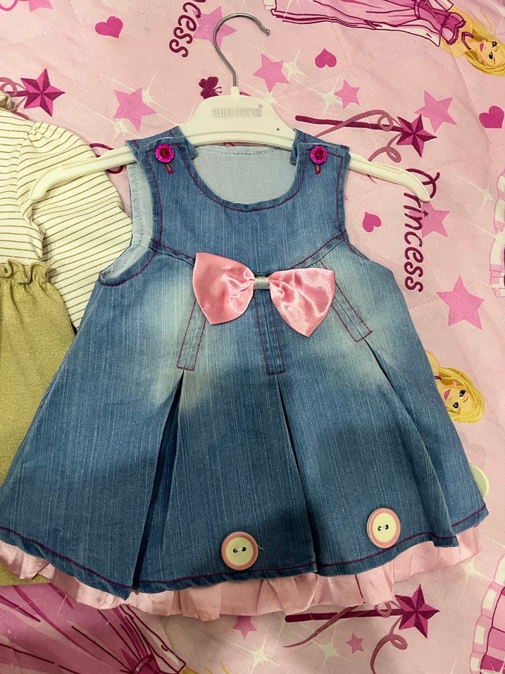 Nakışlı Kot Kız Elbisesi Renkli Fırfırlı - Görsel 4